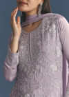 Lavender Chinon Kurta Sharara Suit With Moti Work