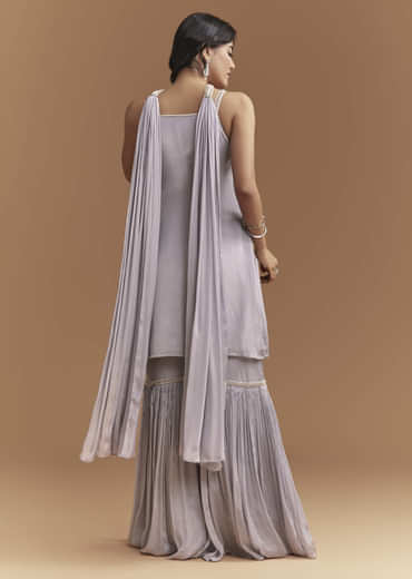 Lavender Chinon Sharara Suit With Beads And Moti Work