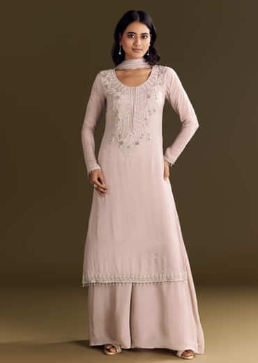 Lavender Chinon Zardosi Kurta Sharara With Cutdana Dupatta