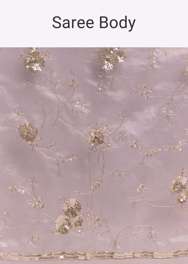 Lavender Crush Tissue Saree With Floral Embroidery