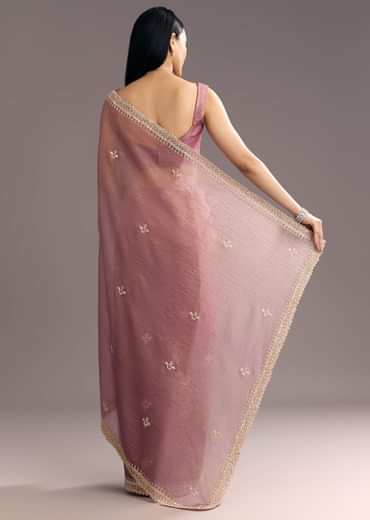 Lavender Crushed Tissue Saree With Stones And Cutdana Embroidery
