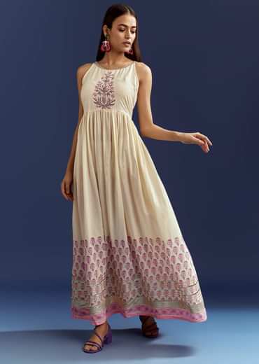 Lavender Floral Gotta Lace Kurta With Angrakha Jacket