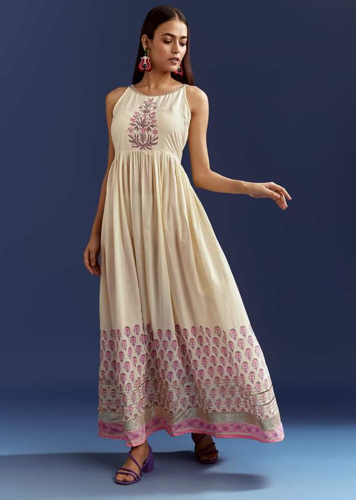Lavender Floral Gotta Lace Kurta With Angrakha Jacket