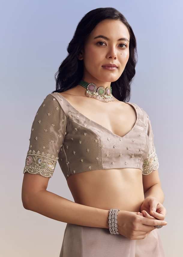 Lavender Glass Tissue Saree With Multicolor Sequins And Heavy Jaal