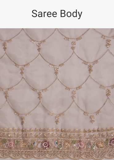 Lavender Glass Tissue Saree With Multicolor Sequins And Heavy Jaal