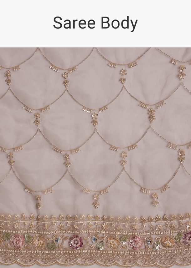 Lavender Glass Tissue Saree With Multicolor Sequins And Heavy Jaal