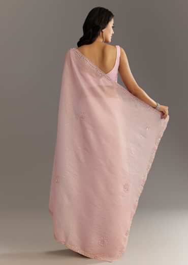 Lavender Glossy Finish Crushed Tissue Saree With Cutdana Moti Embroidery