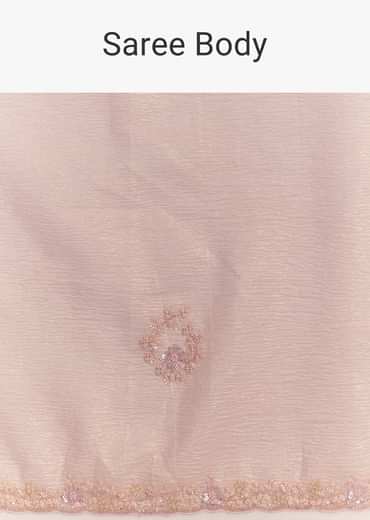 Lavender Glossy Finish Crushed Tissue Saree With Cutdana Moti Embroidery