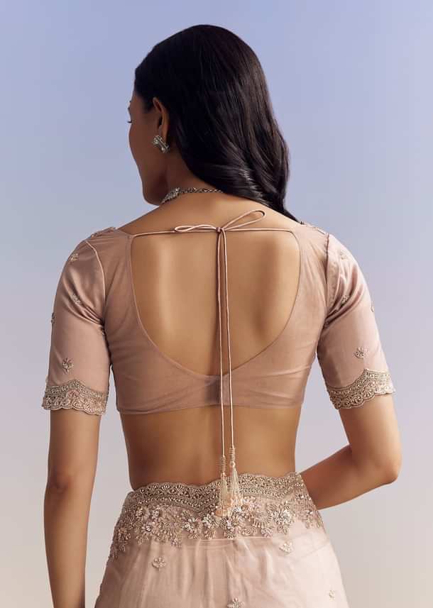 Lavender Net Saree With Scalloped Border