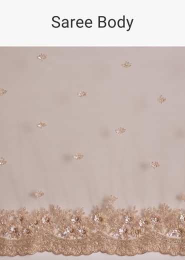 Lavender Net Saree With Scalloped Border