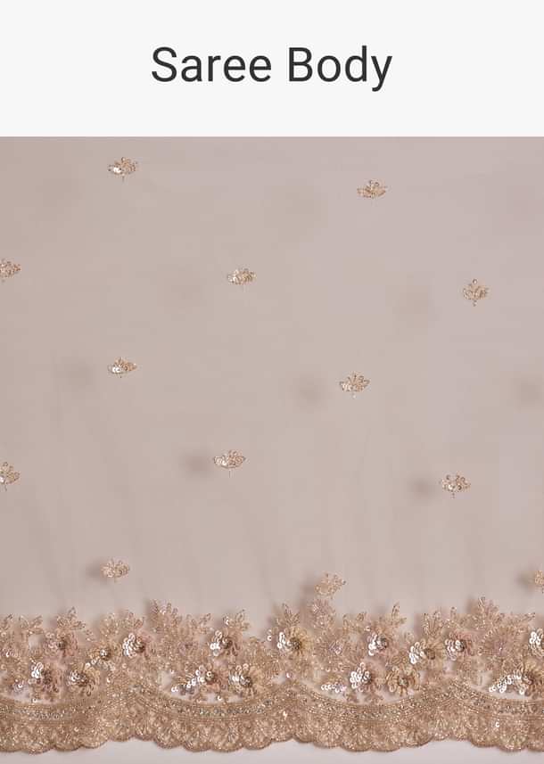 Lavender Net Saree With Scalloped Border