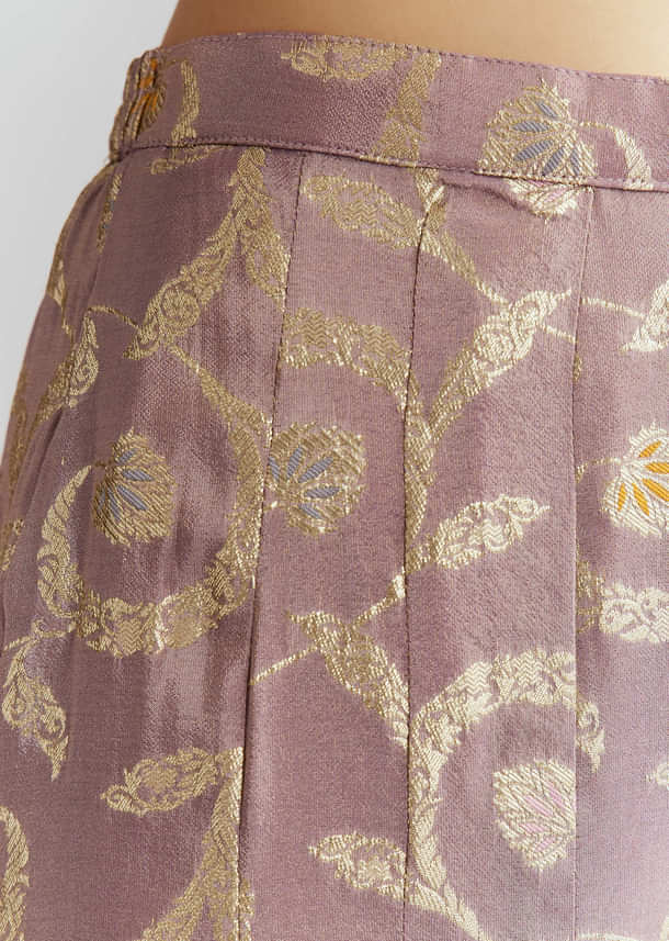 Lavender Tissue Crop Top And Palazzo Pant Set With Embroidery