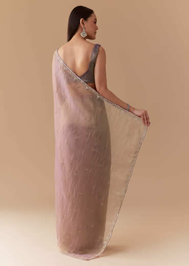 Lavender Tissue Embroidered Saree with Unstitched Blouse