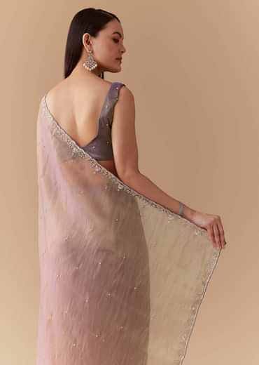 Lavender Tissue Embroidered Saree with Unstitched Blouse
