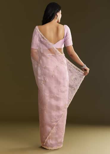 Lavender Tissue Saree With Cutdana And Sequins Embroidery And Scallop Border