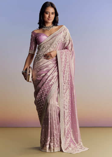 Lavender Tissue Saree With Cutdana Sequin And Bead Embroidery