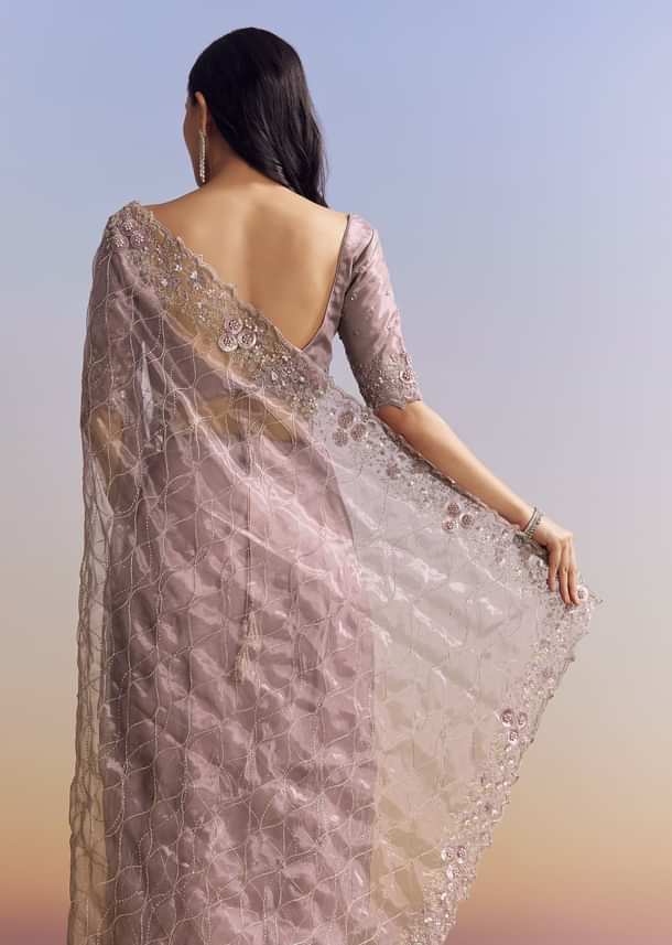 Lavender Tissue Saree With Floral Jaal