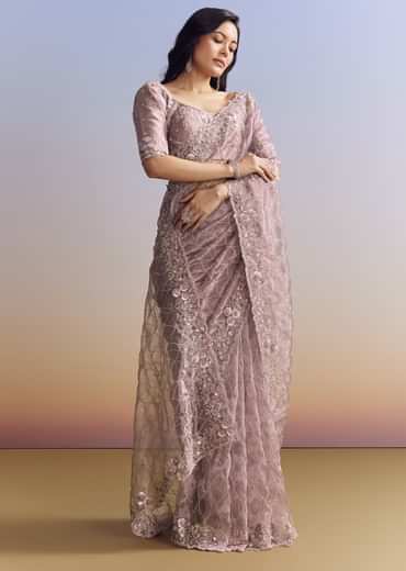 Lavender Tissue Saree With Floral Jaal