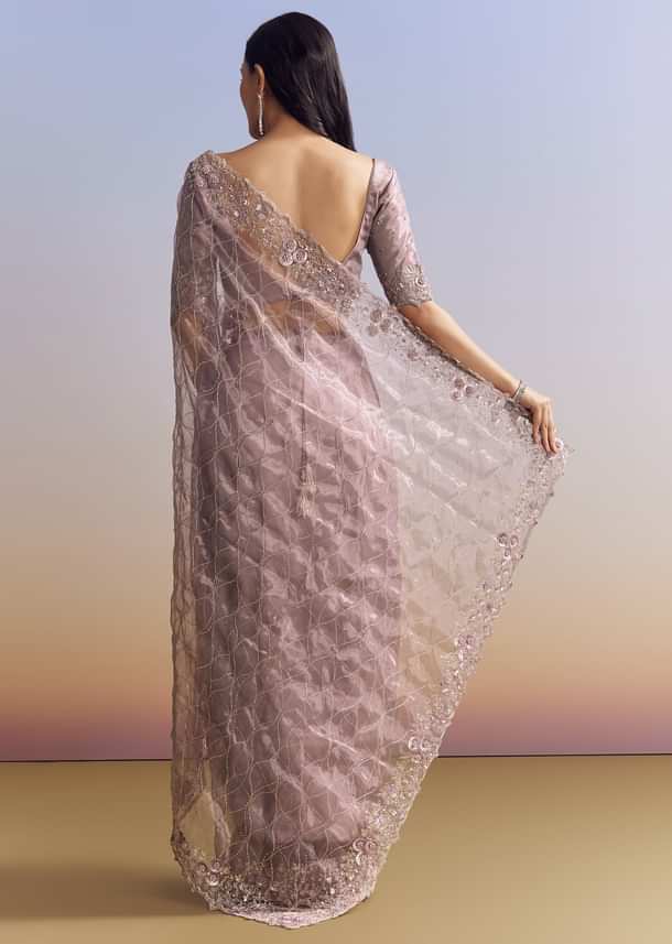 Lavender Tissue Saree With Floral Jaal