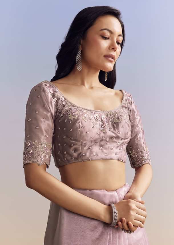 Lavender Tissue Saree With Floral Jaal