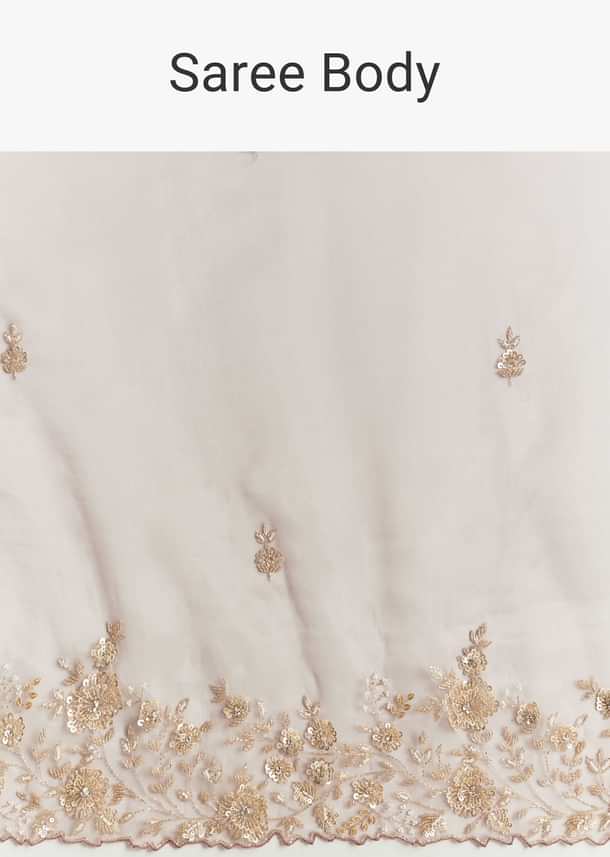 Lavender Tissue Saree With Floral Motifs In Moti Beads And Sequins