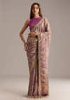 Lavender Tissue Saree With Mirror And Cutdana Embroidery