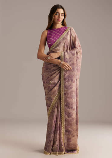 Lavender Tissue Saree With Mirror And Cutdana Embroidery