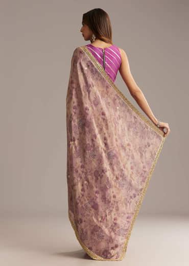 Lavender Tissue Saree With Mirror And Cutdana Embroidery