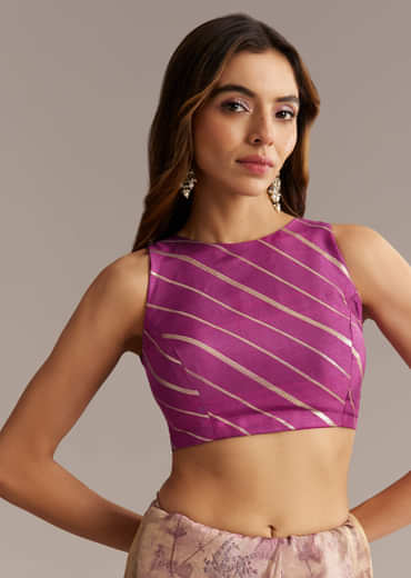 Lavender Tissue Saree With Mirror And Cutdana Embroidery