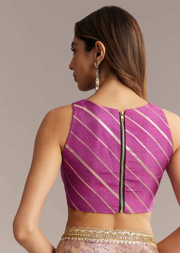 Lavender Tissue Saree With Mirror And Cutdana Embroidery
