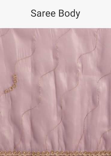 Lavender Tissue Saree With Moti And Cutdana Embroidery And Scallop Border