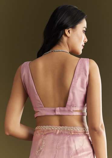 Lavender Tissue Saree With Moti And Cutdana Embroidery And Scallop Border