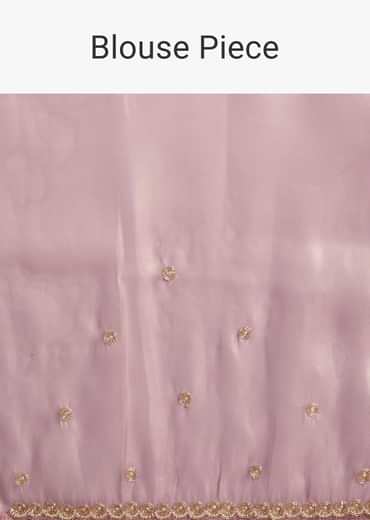 Lavender Tissue Saree With Moti And Cutdana Embroidery And Scallop Border