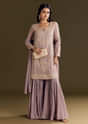 Lavender Tissue Zardosi Embroidered Kurta Set With Organza Dupatta