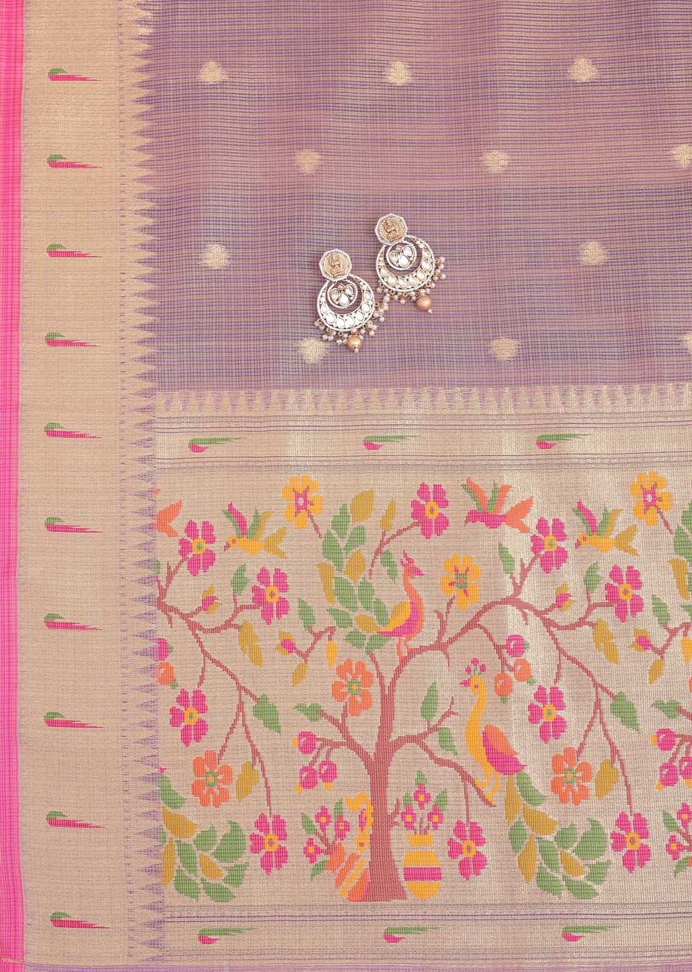 Lavender Gold Paithani Woven Silk Dress Material