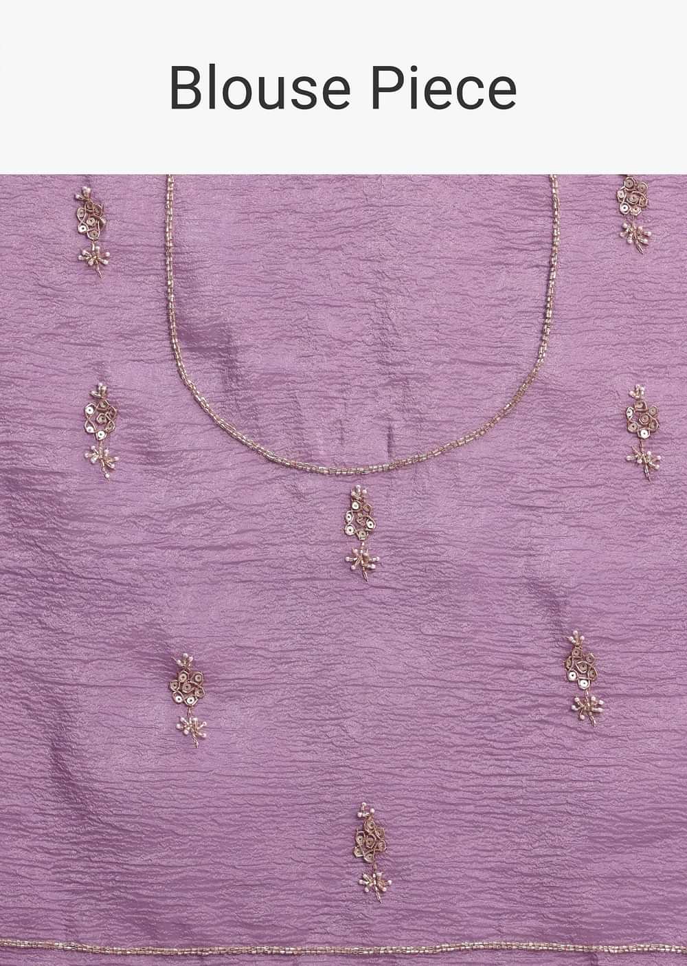 Lavender Crushed Tissue Saree With Moti And Cutdana Embroidered Border
