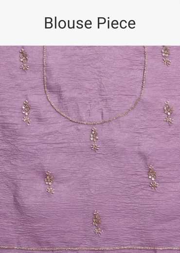 Lavender Crushed Tissue Saree With Moti And Cutdana Embroidered Border