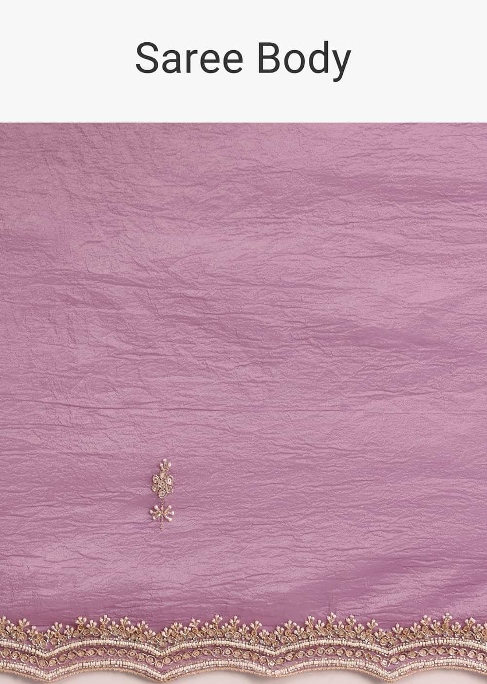 Lavender Crushed Tissue Saree With Moti And Cutdana Embroidered Border