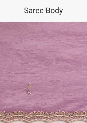 Lavender Crushed Tissue Saree With Moti And Cutdana Embroidered Border