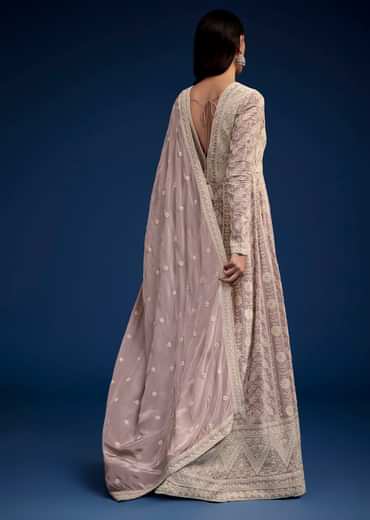 Lavender Embroidered Palazzo Set With Dupatta