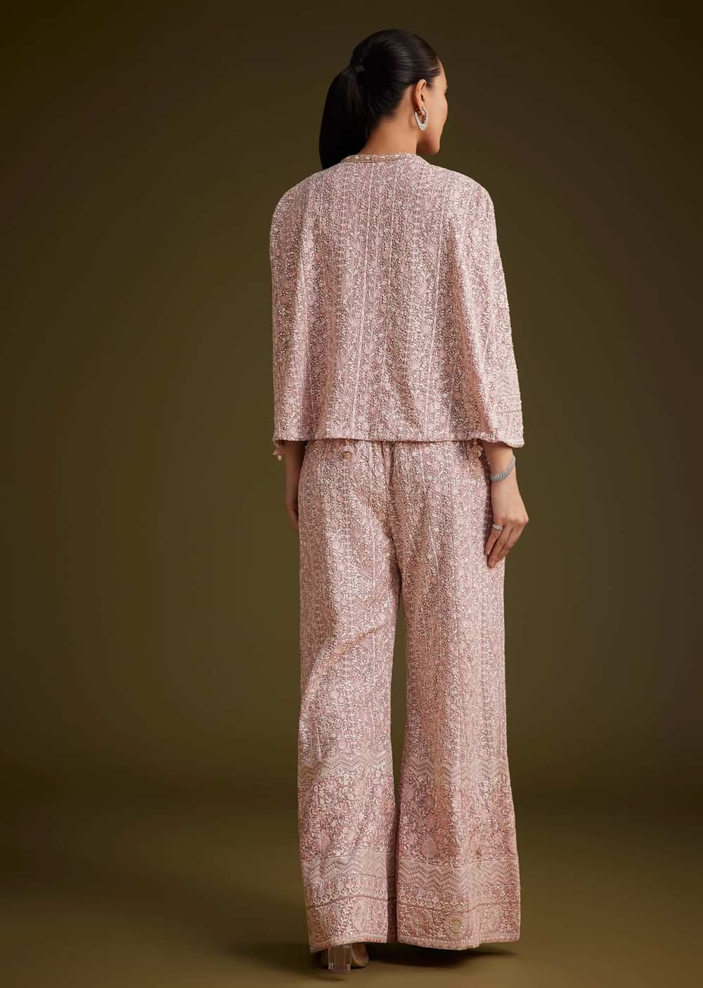 Lavender Georgette Palazzo Set And Lucknowi Cape