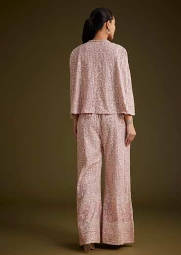 Lavender Georgette Palazzo Set And Lucknowi Cape