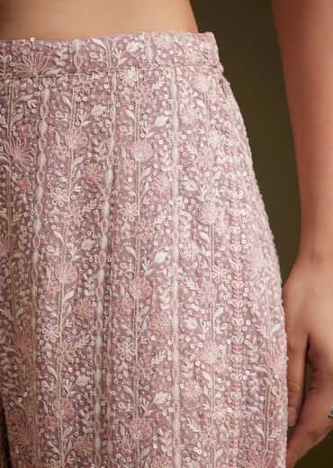 Lavender Georgette Palazzo Set And Lucknowi Cape