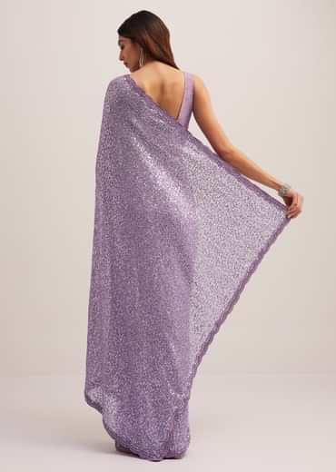 Lavender Half And Half Sequins Saree