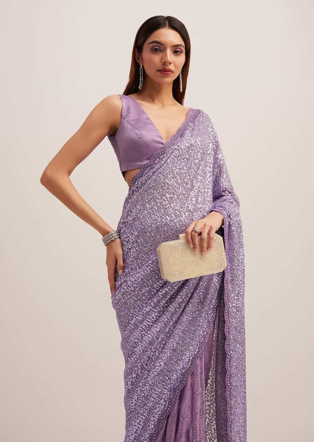 Lavender Half And Half Sequins Saree