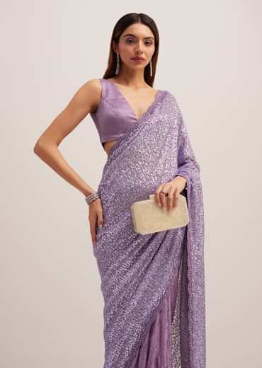 Lavender Half And Half Sequins Saree