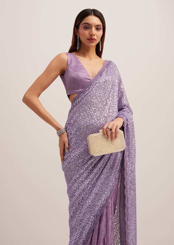 Lavender Half And Half Sequins Saree