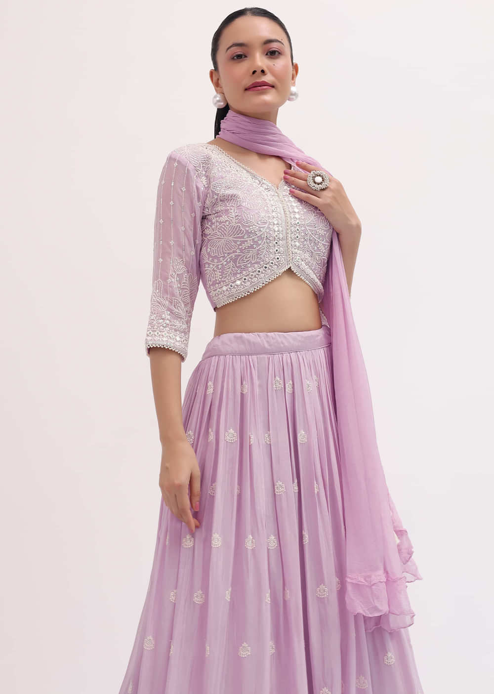 Lavender Lehenga With Embroidered Choli And Dupatta