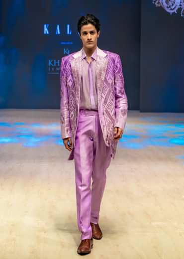 Lavender Linen Satin Lapel Ombre Tuxedo With Shirt And Pants
