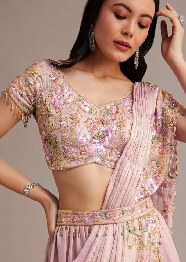 Lavender Organza Tissue Lehenga Set With Sequins And Bead Work Lavender Organza Tissue Lehenga Set With Sequins And Bead Work